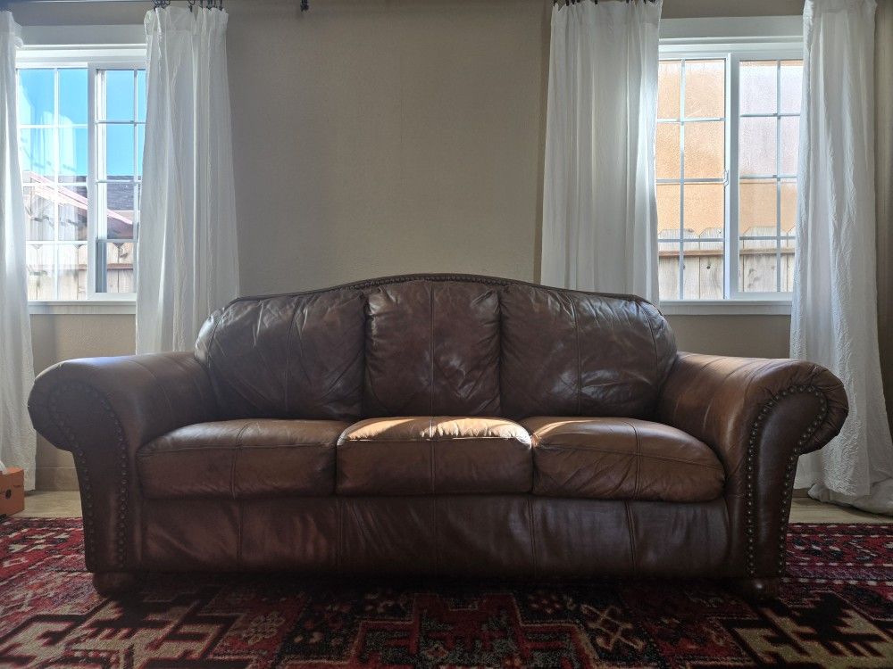 Caramel Leather Sofa And Love Seat 