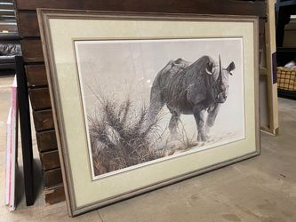 “Charging Rhino” Limited Edition Framed Print by Robrt Bateman