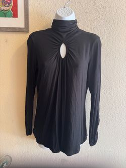 Black Mock Neck Keyhole Long Sleeve Top