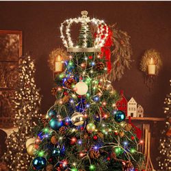 Christmas Tree Lights Decoration, 8.2FT Waterfall Fairy String Lights with Crown Tree Topper, 156 Multicolor LED USB & 8 Modes & Remote Indoor Outdoor