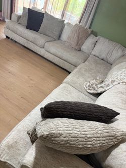 Large Light Grey Fabric Corner Sofa