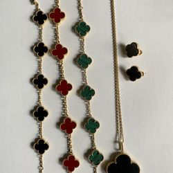 Stunning Jewelry Set-Real Stone Inlays, Gold-Plated, Like New