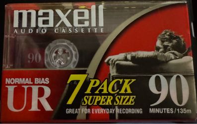 Maxell Audio Cassette SUPER SIZE Tapes UR 90 Minute Normal Bias New 7 Pack