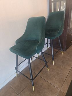Green Velvet Bar Stools Set of 2