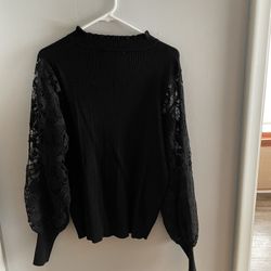 Sweater Blouse With Mesh Sleeves