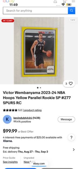 Victor Wembanyama NBA Hoops Yellow Parallel Rookie Card