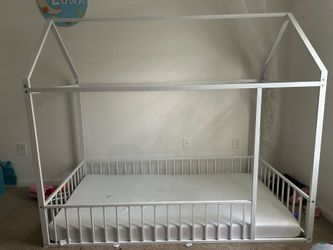 White House Toddler Bed Frame + Mattress – $125