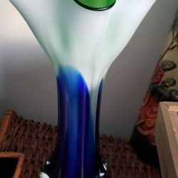Vintage Glass  Vase Blue Green And White00]
