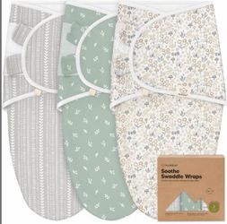 3-Pack Organic Baby Swaddle Sleep Sacks - 0-3 Months