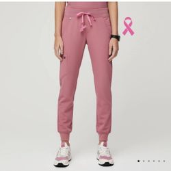 Figs Pink Quqrtz High Waisted Zamora Jogger Scrub Pants Breast Cancer Awareness XS 