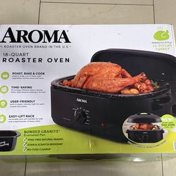 Aroma® 18Qt. Electric Roaster Oven with High Dome Lid, 8X Bonded Granite Enamel, New-Black (ART-718BH)