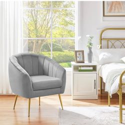 Barrel Accent Chair, Modern Cozy Vanity Chair, Gray