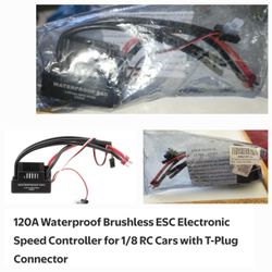 120A Waterproof Brushless ESC Electronic
Speed Controller for 1/8 RC Cars with T-Plug
Connector