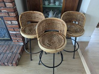 Vintage MCM Rattan/Wicker Bar Stools-Set of 3-Needs Repair