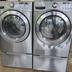 LG Graphite Steel Front Load Washer Dryer On Pedestals! Steam! HUGE TUBS! Can Be Stacked! 100% Guaranteed For 30 Days! Delivery Available Same Day 