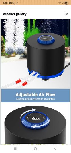 AQQA Aquarium Air Pump, Quiet Powerful Fish Tank Air Pump 3W/6W/10W with Stainless Steel Dual Outlet, Adjustable Oxygen Aerator Pump with Air Stone Bu
