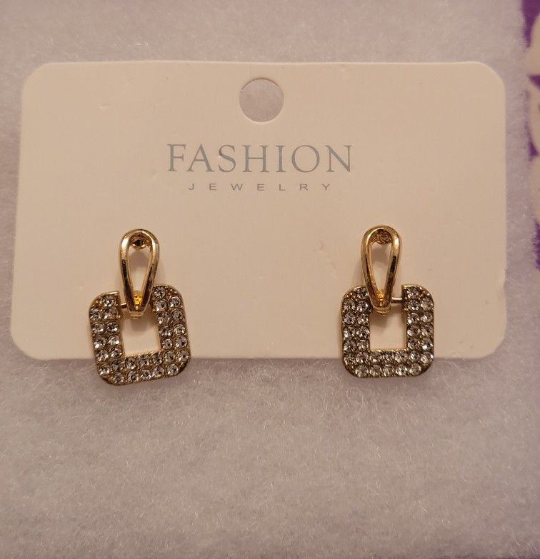 Gold and CZ Dangle Earrings 