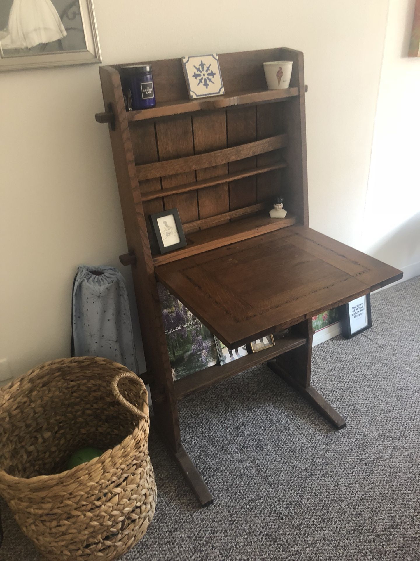 Antique desk that is 46” h and with desk out 20” from wall