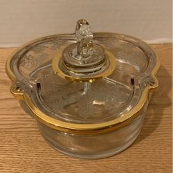 Gazebo Crystal Gold Trim Candy Dish edged glass 7” “x 7” A11