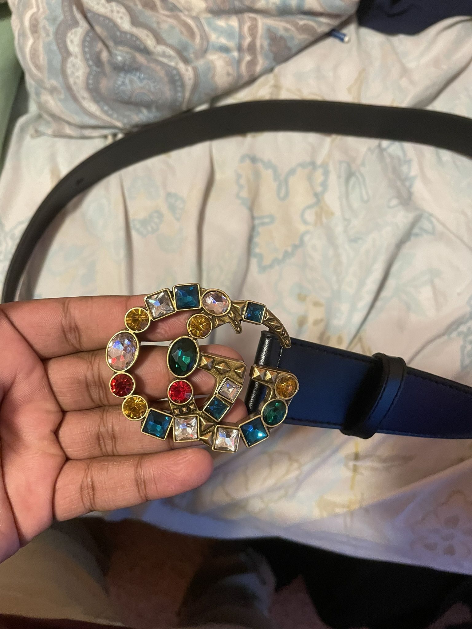 Gucci Calfskin Crystal Double belt