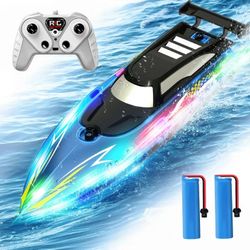 Brand new RC Boat with LED Lights - 2.4Ghz Remote Control Boat for Pool and Lakes, 360°Flip Stunt Racing Boat