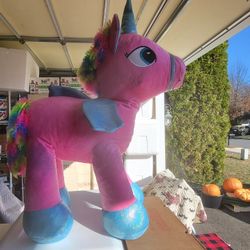 Pink Plush Unicorn Pegasus Blue Sparkling Hoofs & Wings Stuffed Animal Toy 33" JUMBO