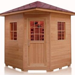 Deluxe Four 4 Person FIR Far Infrared Outdoor Sauna Spa w/ Shingled Roof