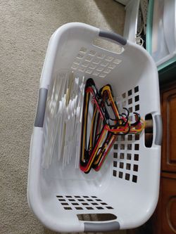 30 plastic Hangers plus 1 laundry Basket no messages after 8pm