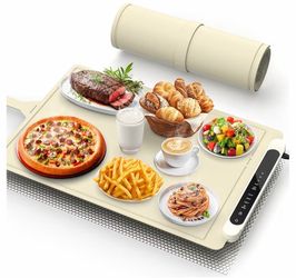ZOOOBX Silicone Warming Tray Mat 23.2x15.7 Beige Touch/Timer Child Lock