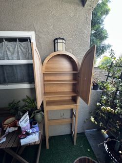 Arched Wood Cabinet with Open Shelves