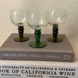 Set Of 3 Vintage Mid Century Roemer Rhein Etched Wine Goblets Glasses