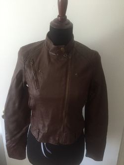 Bebe leather like brown jacket