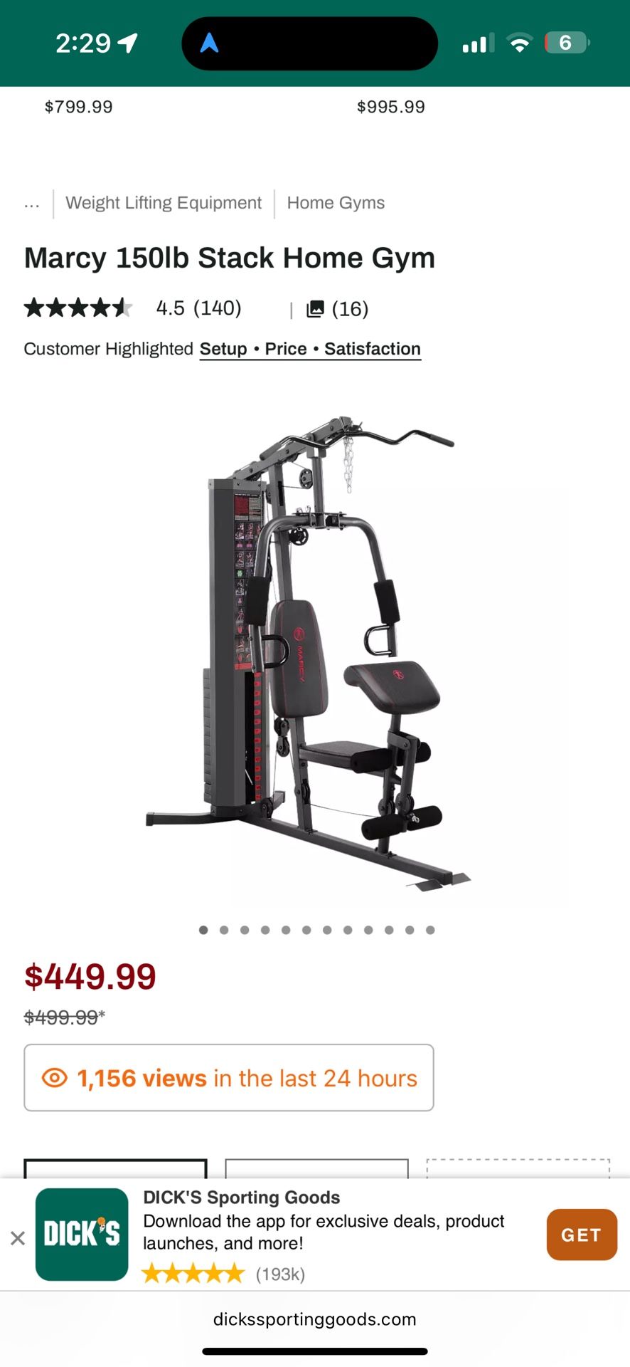 Marcy 150lb Home Gym $275