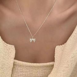 New in summer ~ bow necklace pendant chain fashion versatile simple niche ins design sense cute style bow