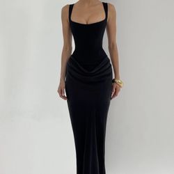 NWT Babyboo Long Corset Black Maxi Gown Dress Size S 