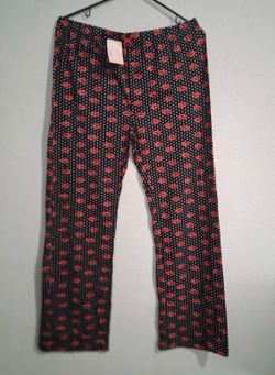 Womens Cute Pajama Pants Valentines Day polka dots with kisses Size XL.  (AF)