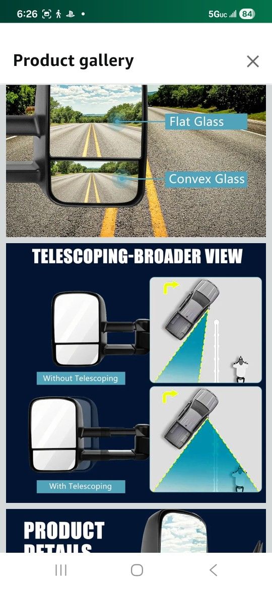 Towing Mirrors Manual Operated Textured Black Telescoping fit for 2007-2013 Chevy/GMC Silverado/Sier