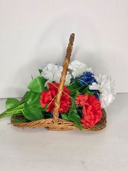 Woven Gathering Basket With Red White and Blue Carnations Patriotic Americana