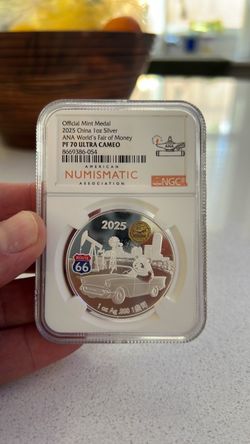 2025 China 1oz Silver ANA Panda Medal NGC PF70