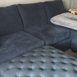 L Living Room Dark Blue Whit Ottoman 