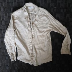 Uniqlo Premium Linen Long Sleeve Shirt Size M Beige 