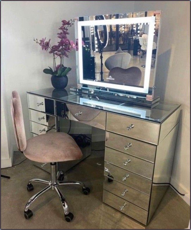 Vanity Makeup Table Hollywood Glam Mirror Table Set New