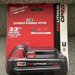 Milwaukee M18 18-Volt 2.0 Ah Lithium-Ion Compact Battery NEW RETAIL: $99+TAX!!! I HAVE TWO (2), $75 EACH OR $140 FOR BOTH