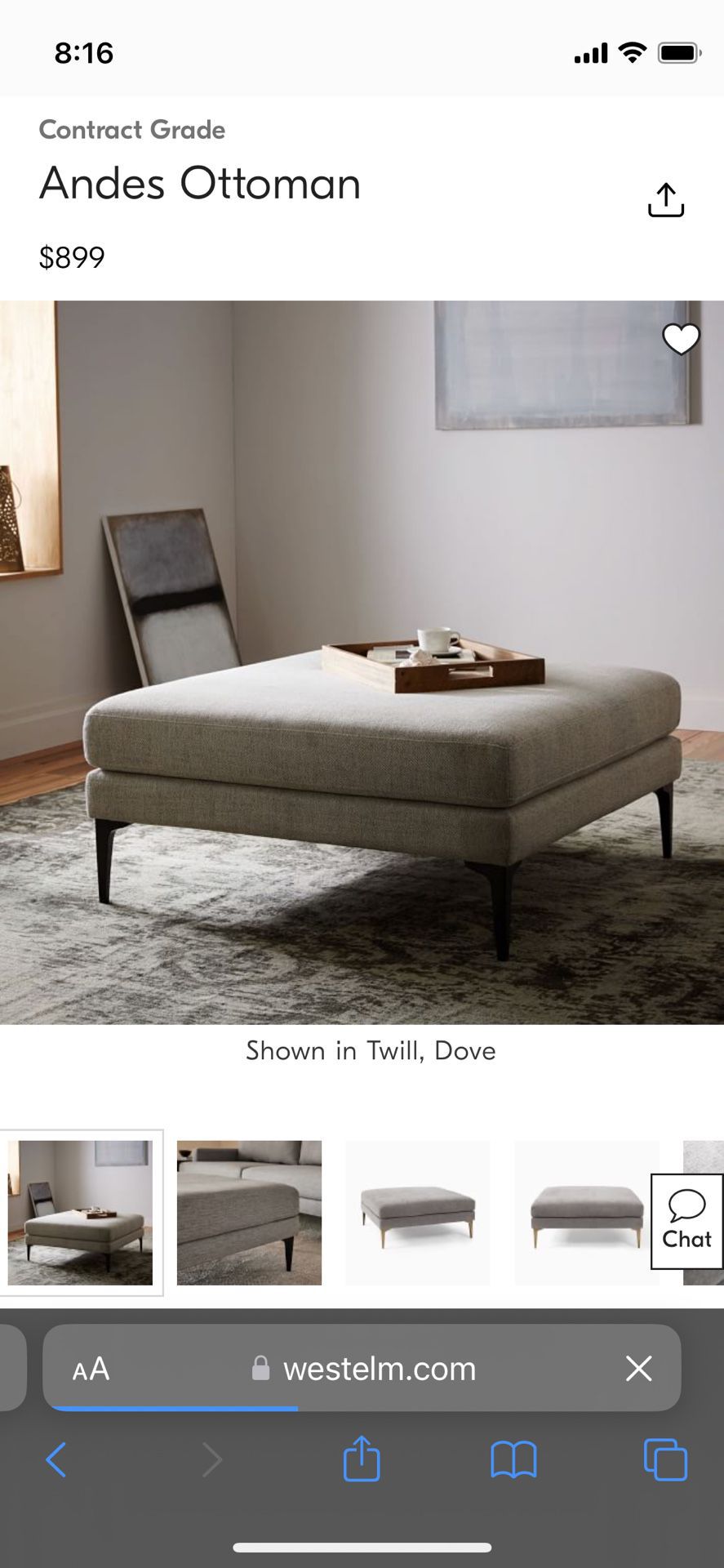 MUST GO!!  West Elm- Andes Ottoman