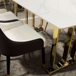 Natural Marble Top Dining Table Set. With 4/6 Chairs