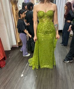 Lime green strapless sequin evening gown
