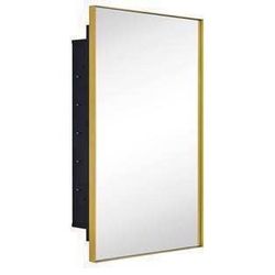 New in Box Recessed Mount 16x26'' Squared Rectangle Brushed Gold Bathroom Medicine Cabinet w/ Mirror