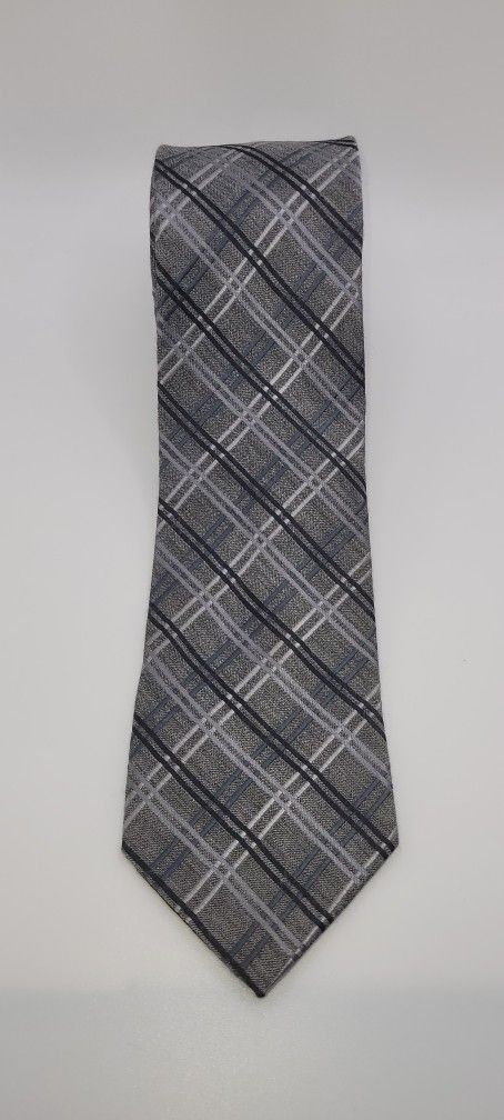 57x3 George Polyester Necktie Black Grey White Plaid Pattern