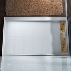 WOODBRIDGE SBR6030-1000R-BG SolidSurface Shower Base with Recessed Trench Side Including Brushed Gold Linear Cover, 60" L x 30" W x 4" H,Right Drain W