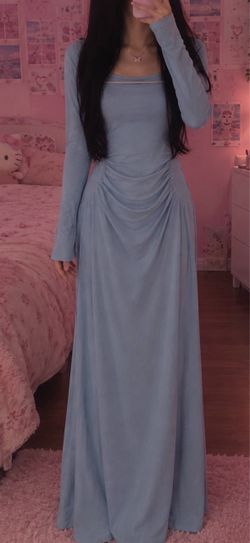 Blue & Pink Long Sleeve Maxi Dress